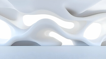 Poster - Modern abstract interior design with flowing white shapes and light