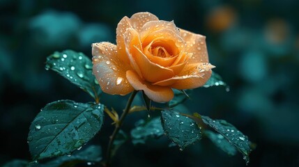 Sticker - Dew-kissed orange rose in garden (1)