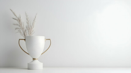 Poster - Elegant Trophy with Dried Pampas Grass on Minimalist Background