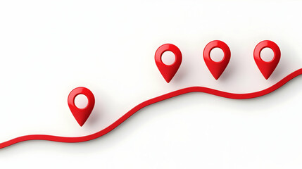 Poster - Red Location Markers Along Curvy Path on White Background