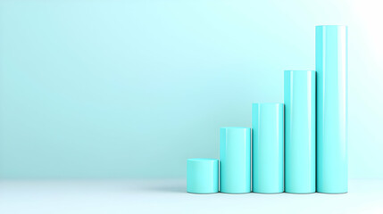 Poster - Minimalist Growth Chart with Bright Blue Cylinders on Light Background