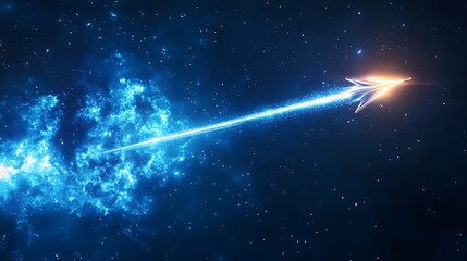 Arrow-shaped spaceship streaks across a vibrant nebula with leaving a luminous trail for Cosmic exploration futuristic travel are depicted concept.