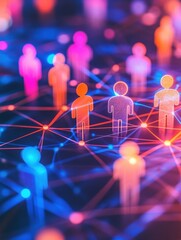 Leinwandbilder - Colorful 3D avatars connected through glowing network lines representing digital interaction and social media opportunities. Generative AI