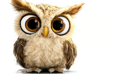 a cute cartoon owl with big eyes and a fuzzy face is staring at the camera. generated using ai