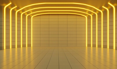 Poster - Bright Minimalist Interior with Yellow Neon Lighting and Tiles