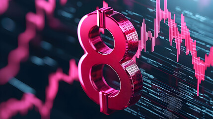 Poster - Vibrant Pink Number Eight with Stock Market Graph Background