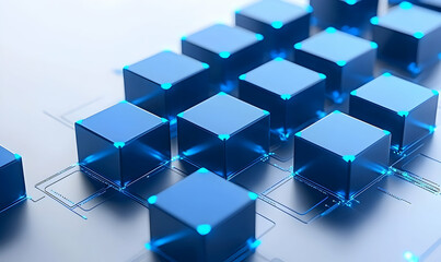 Poster - Abstract Technology Background with Blue Glowing Cubes and Circuits