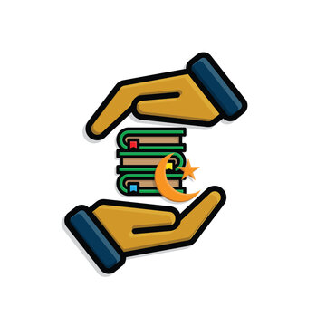 Ramadan icon. Islamic holy book vector in hand. reading, reciting, recitations, studying. activities in the holy month of Ramadan. simple 3d design style