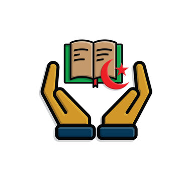 Ramadan icon. Islamic holy book vector in hand. reading, reciting, recitations, studying. activities in the holy month of Ramadan. simple 3d design style