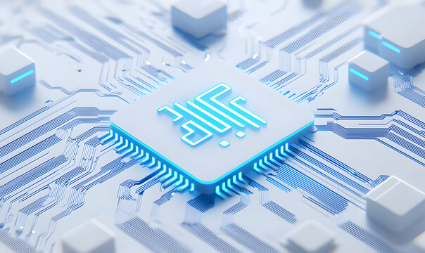 Futuristic Microchip with Blue Light and Circuit Pattern Design