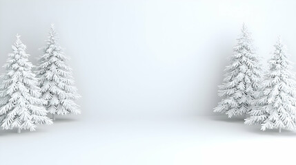 Poster - Snowy Landscape with White Pine Trees on a Minimalist Background