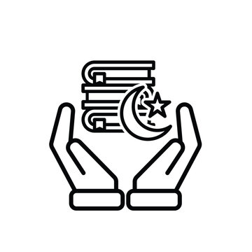 Ramadan icon. Islamic holy book vector in hand. reading, reciting, recitations, studying. activities in the holy month of Ramadan. Line design style