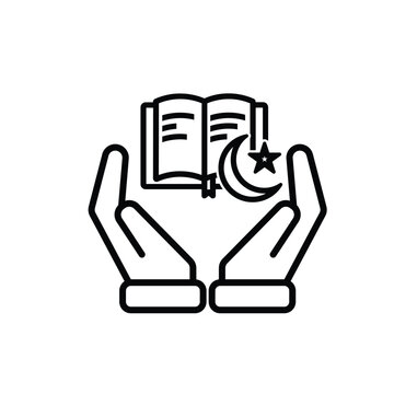 Ramadan icon. Islamic holy book vector in hand. reading, reciting, recitations, studying. activities in the holy month of Ramadan. Line design style