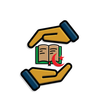 Ramadan icon. Islamic holy book vector in hand. reading, reciting, recitations, studying. activities in the holy month of Ramadan. simple 3d design style