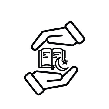 Ramadan icon. Islamic holy book vector in hand. reading, reciting, recitations, studying. activities in the holy month of Ramadan. Line design style