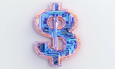 Poster - Digital Dollar Sign with Blue Circuit Design and Neon Lights