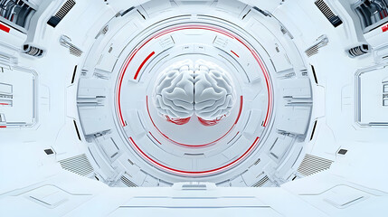 Poster - Futuristic Brain in a High-Tech Environment with Red Accents