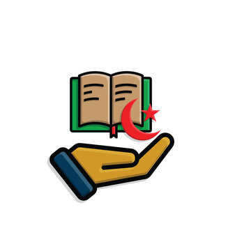 Ramadan icon. Islamic holy book vector in hand. reading, reciting, recitations, studying. activities in the holy month of Ramadan. simple 3d design style