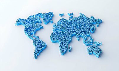 Poster - Geometric World Map in Blue with Wireframe Design and Modern Aesthetic
