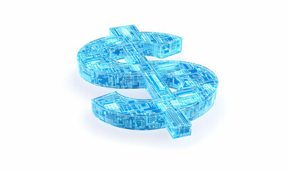 Poster - Digital Currency Concept with 3D Blue Dollar Sign on White Background