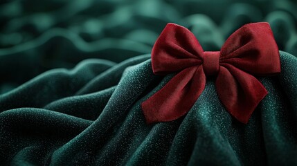 Canvas Print - Elegant red bow on teal fabric