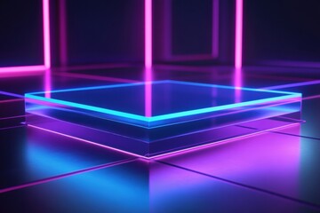 Poster - Vibrant neon illuminated platform in an artistic display setting during a night event. Generative AI