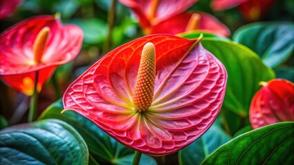 Wall Mural - Close-up of a vibrant flamingo flower in bloom, showcasing its delicate petals and intricate details , wildlife, flowers