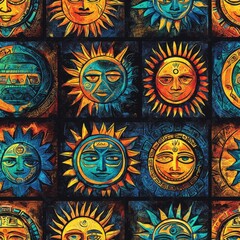 Poster - Enchanting pattern of celestial bodies featuring both the sun and moon against a starry background
