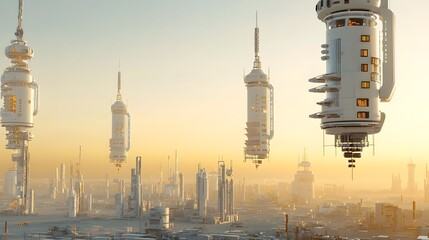 Leinwandbilder - A fantastical vision of a futuristic extraterrestrial city featuring towering spires domed structures and a glowing otherworldly skyline set against a vibrant cosmic horizon