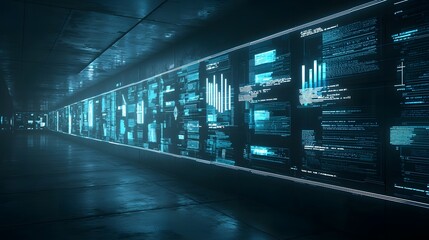 Fototapete - A futuristic and immersive scene depicting an advanced alien archive showcasing holographic timelines that display the evolution and progress of civilizations across the vast expanse of the universe