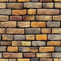 Poster - Detailed view of a rustic brick wall featuring distinct brown and yellow brick patterns and textures