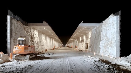 Fototapete - A highly detailed 3D model showcasing the interior of a railway tunnel under construction