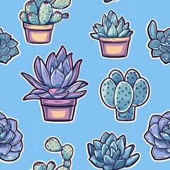 Poster - Repetitive pattern featuring succulents in a vibrant array of colors with a touch of whimsy