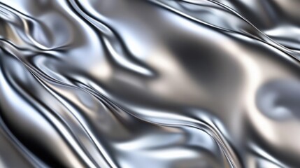 Poster - Abstract silver fabric texture with flowing waves, creating a sense of elegance and depth