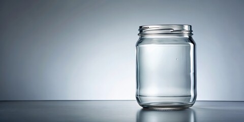 Wall Mural - Empty glass jar with transparent liquid filling , container, breakfast,  container, breakfast