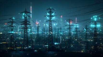 Poster - A strikingly futuristic and otherworldly scene depicting an intricate alien energy grid system harnessing cosmic radiation across the surface of a distant planetary landscape