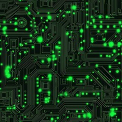 Poster - Circuit featuring green lights illuminating pathways and components for enhanced electronic functionality