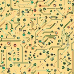 Poster - Circuit board featuring many different colored circles representing various electronic components