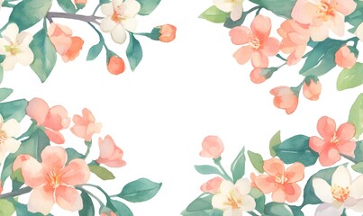 Wall Mural - green leaves snd floret watercolor background invitation template, greeting card, ppt, wedding, gene