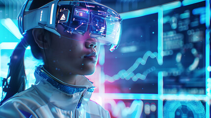 Poster - Virtual reality experience futuristic lab digital content tech environment close-up view innovative concepts