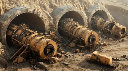 Poster - Detailed cross section view of an ongoing railway tunnel construction project