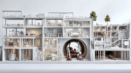 Poster - Detailed cross section view showcasing the construction progress of a railway tunnel