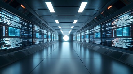 Fototapete - Futuristic alien archive with holographic timelines displaying the history and development of various civilizations across the vastness of the universe