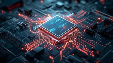 Fototapete - Futuristic of an alien quantum computer with fluid like circuits processing data and digital information  Advanced technology concept showcasing the power and complexity of a quantum computing system