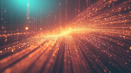 Poster - Abstract orange light streaks converge. Ideal for technology, innovation, or futuristic concepts.