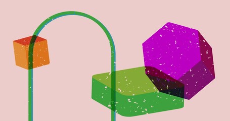 Poster - Risograph Object shapes. Geometry elements abstract texture. Big colorful geometric animation. Trendy riso graph style video.