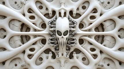 Aufkleber - Intricate digital artwork depicting biomechanical alien technology fused with organic materials in complex and visually striking patterns
