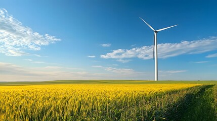 Aufkleber - Picturesque rural landscape with a lone windmill standing tall in a vast field of lush grass harnessing the power of the wind to generate clean renewable energy under a beautiful clear blue sky