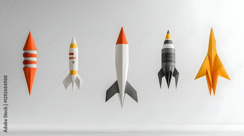 Stock-Illustration „Suspended paper rockets in diverse aerodynamic ...