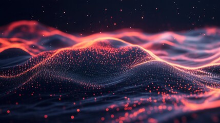 Aufkleber - Abstract Glowing Particle Waveform Landscape